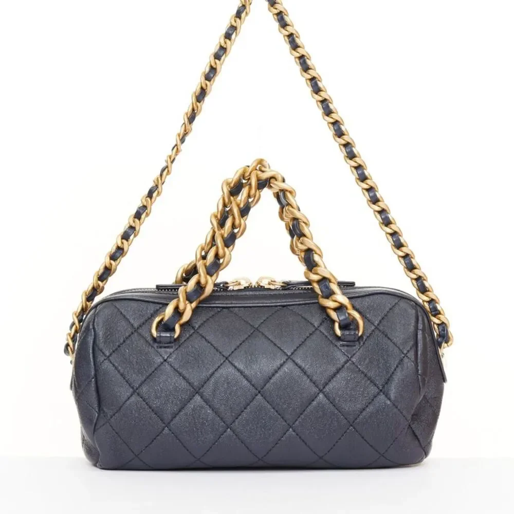 Chanel 2020 Fashion Therapy Black Leather Bowling Bag